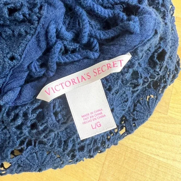 Victorias Secret Navy Blue Crochet Lace Romper Swim Cover Up Large Tassels - Picture 6 of 6